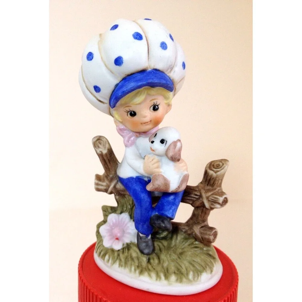 Kelvin Child on Fence Rail with Puppy Porcelain Knick knack